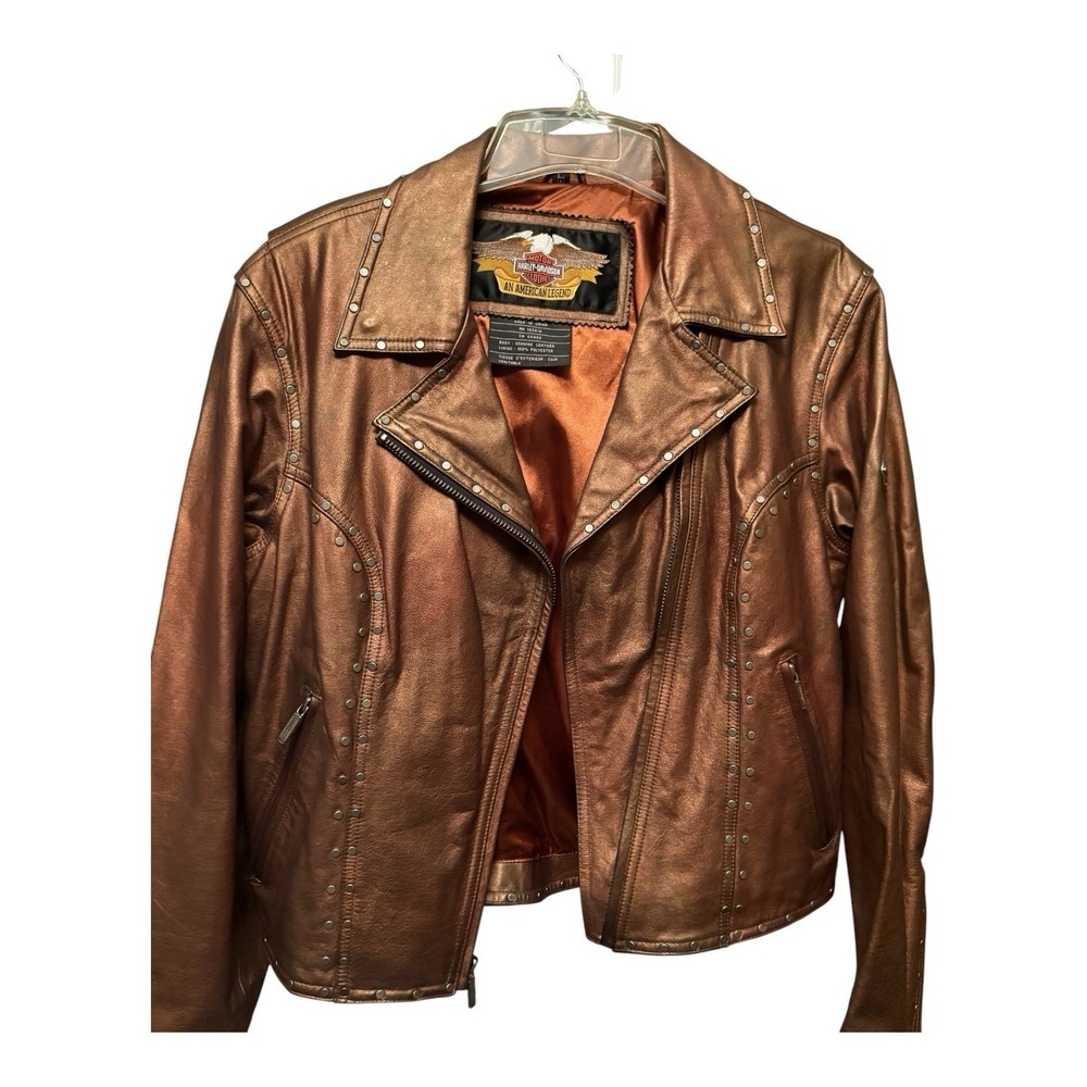 Harley Davidson Jacket Women Large Bronze Leather Biker Riding